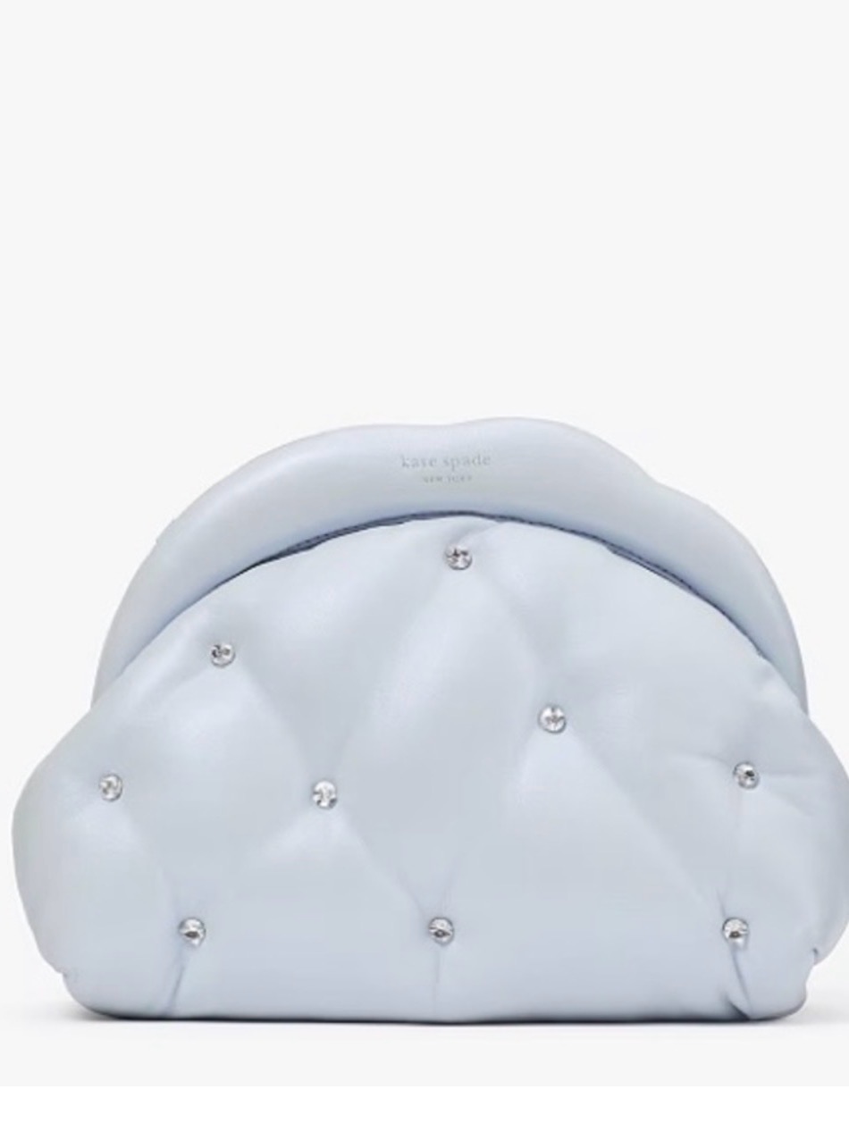 Kate Spade Powder Blue Quilted Crystal-Accent Cloud Clutch